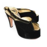 BALENCIAGA, A PAIR OF BLACK LEATHER HEELS Open toe and strap design, Size 39, sold together with a