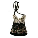 VALENTINO, BLACK SILK CLUTCH With beaded embellishments and butterfly clasp. (w 10cm x h 15cm)