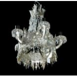 ORIEL HARDWOOD, A SILVERED COMPOSITE AND GLASS FIVE BRANCH CHANDELIER. (60cm)