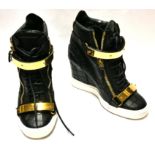 GIUSEPPE ZANOTTI, A PAIR OF BLACK FAUX CROCODILE AND GILT BUCKLE ANKLE BOOTS (size 39). Condition: