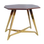 GIO PONTI, 1891 - 1979, A WALNUT SIDE TABLE The octagonal top raised on tapering brass legs,