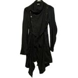 ANN DEMEULEMEESTER, BLACK CARDIGAN WITH BUTTON DETAIL AND TIE WAIST (size 38). Condition: B