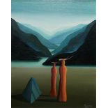 VICENZO P. DE MAAR, CROATIAN, OIL ON CANVAS Surrealist landscape, signed, dated 2010, framed. (49.