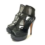 CHRISTOPHER KANE, A PAIR OF BLACK MESH PEEP TOE PLATFORM HIGH HEELS With zip to back (size 48).