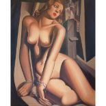 FOLLOWER OF TAMARA DE LEMPICKA 1898-1980 Oil on canvas Titled "ANDROMEDA" Parcel gilt