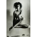 AMANDA ELIASCH, ORIGINAL BLACK AND WHITE PHOTOGRAPH, 1/15 Nude female seated on a clear perspex box,