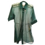 YVES SAINT LAURENT, SILK SHEER GREEN BLOUSE (size 49). Condition: B