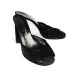 STEPHANE KÉLIAN, BLACK SUEDE OPEN TOE HEELS With wide heel (size 39). (heel 10.5cm)