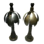 A PAIR OF BRONZED LAMPS FORMED AS EXOTIC PALM TREES. (h 58cm)