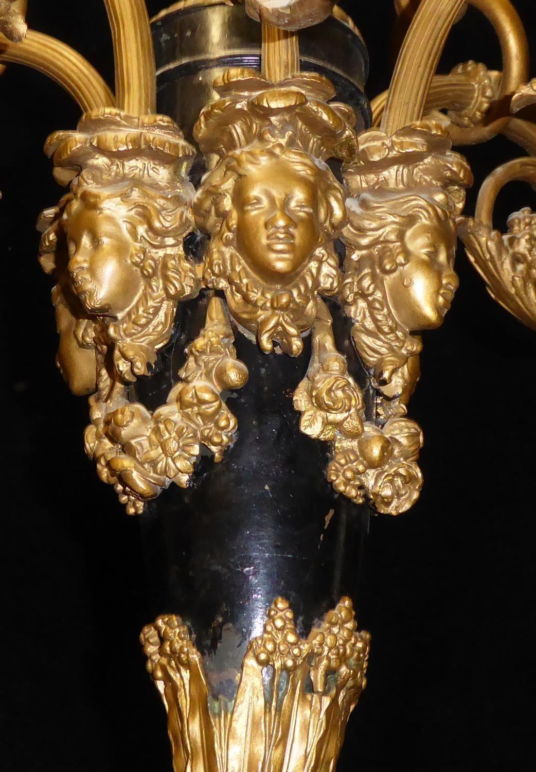 A 20TH CENTURY BRONZE SIX BRANCH CHANDELIER With pineapple finial, grape vines, foliage over - Image 3 of 4