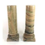 A PAIR OF ITALIAN GREEN MARBLE CLASSICAL COLUMNS Cylindrical form, raised on square bases. (h 28cm)