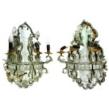 A PAIR OF VENETIAN THE BRANCH WALL SCONCES With ogee mirrored backs surrounded by glass beads and