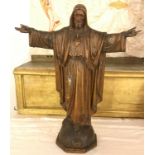 A 19TH CENTURY CARVED WOOD STATUE OF CHRIST. (h 50cm x w 38cm x d 14cm)