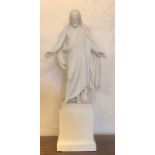 A LARGE COPENHAGEN PARIAN STATUE, CHRIST On square plinth. (73cm)