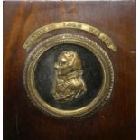 LORD ADMIRAL NELSON, A 19TH CENTURY MAHOGANY AND BRASS PLAQUE. (10cm x 11cm)