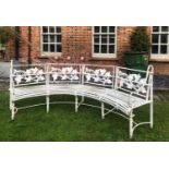 A REGENCY DESIGN SEMI CIRCULAR GARDEN BENCH The galvanised (does not rust )cast with grapes and