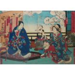 A SET OF THREE JAPANESE MEIJI WOODBLOCK PRINTS Including Toyohara Kunichika, 1835- 1 900, titled ?