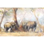 DARYL NERO, 20TH CENTURY WATERCOLOUR LAID TO BOARD Elephants, 1989, framed. (126cm x 83cm)