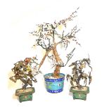 A CHINESE CLOISONNÉ AND SHELL BLOSSOM TREE Along with a pair of hard stone and cloisonné trees. (