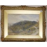 EDWIN ELLIS, 1842 - 1895, WATERCOLOUR Landscape with sheep, signed mounted framed and glazed (68cm x