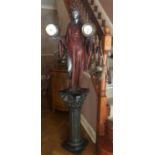 A. CARRIER, A LARGE LATE 19TH CENTURY PAINTED SPELTER FIGURAL CLOCK BAROMETER In the form of a