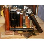 A COLLECTION OF 19TH CENTURY AND LATER PUZZLE BOXES In the form books along with snuff tins etc. (