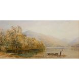 CORNELIUS PEARSON, 1805 - 1891, WATERCOLOUR Landscape, figures by a lake, signed lower left, dated