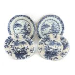 Two pairs of Chinese blue and white plates,18th century, one pair painted with watery landscape,
