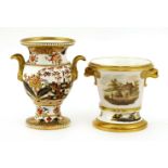 A Spode baluster vase,1805-1833, the gilt loop handles with mask terminals over a pedestal base,