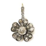 A late Georgian single earring,comprising a Georgian diamond set cluster head, with a later mount to