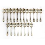 A set of six George III silver fiddle pattern teaspoons,by Lias Brothers, London 1818, six Victorian