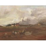 *Sheila Fell RA (1931-1979) 'POTATO PICKING - CLOUDS', 1979Signed l.r., oil on canvas72 x