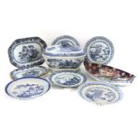 Chinese blue and white plates,18th century:a platter, 29.4cm,2 tureen stands, 24cm,a plate, 23cm