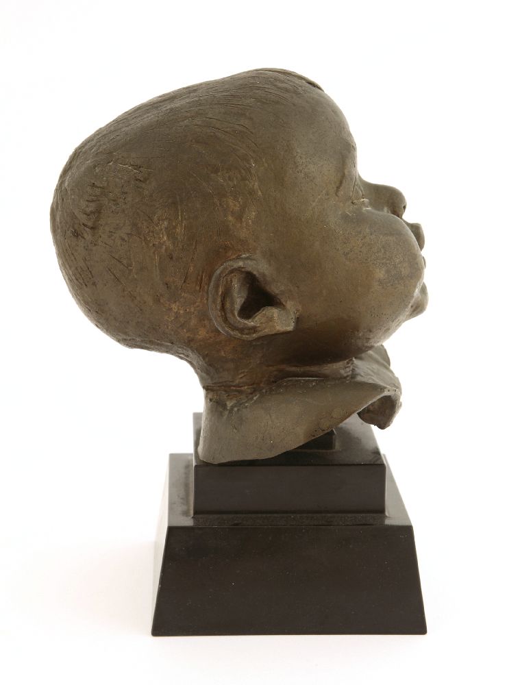 *Sir Jacob Epstein (1880-1959),a cheerful baby's head, bronze, on a stepped black marble plinth, - Image 4 of 5