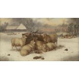 R...S... Mott (fl.1871-1881)SHEEP IN A WINTER LANDSCAPESigned and dated 1880 l.l., oil on canvas46 x