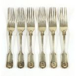 A set of six late Victorian silver fiddle, thread and shell pattern dessert forks,by Joseph