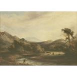 Edward Williams (1782-1855)A HIGHLAND RIVER LANDSCAPE WITH A FISHERMAN IN THE FOREGROUNDSigned and
