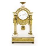 A Louis XVI white marble and ormolu mantel clock,the convex enamel dial, signed 'Leroy à Paris',