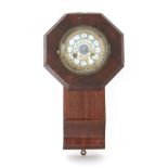 A Continental mahogany wall clock,late 19th century, with a polychrome porcelain dial and striking