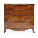 A Victorian mahogany bow front chest,of four long drawers, on bracket feet,100cm wide54cm deep98cm