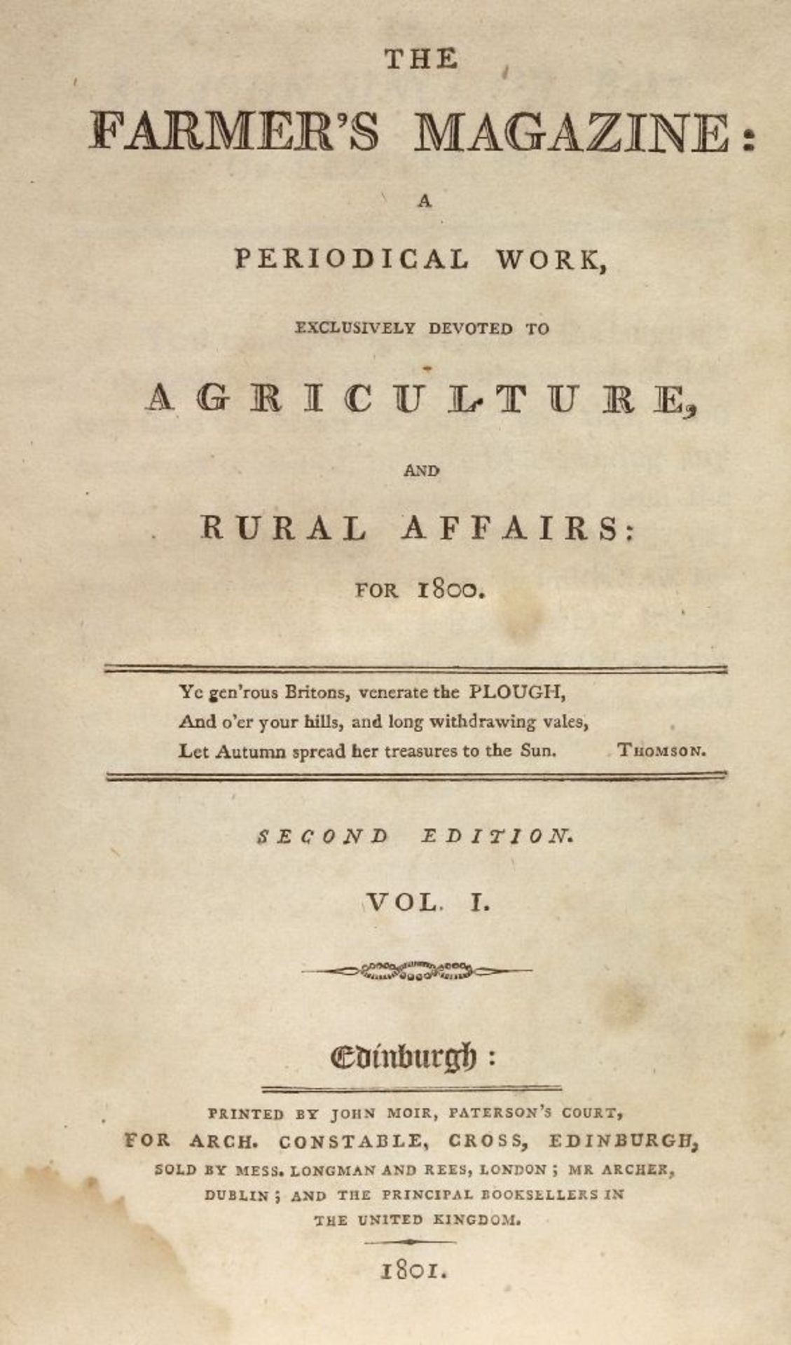 The Farmer's Magazine: Volumes 1-16. Constable, Edinburgh, 1801-1815, all first editions except - Image 2 of 2