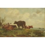 William Friston (late 19th century)CATTLE IN AN OPEN LANDSCAPESigned l.l., oil on board17 x 22.5cm