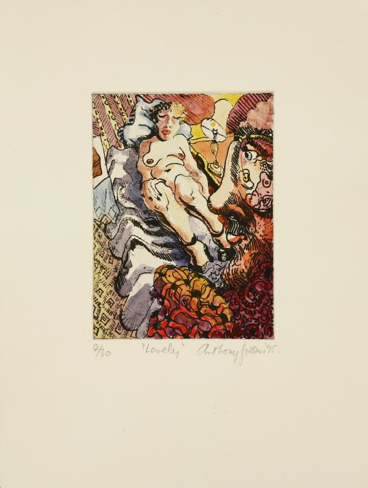 *Anthony Green RA (b.1939)'LOVELY'Hand coloured lithograph, signed, inscribed with title and - Image 2 of 3