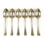 A set of six Victorian silver Hanoverian old English pattern soup spoons,by George Adams, London