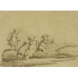 A... L... N (19th century)FOUR CHILDREN PLAYING ON A LOGSigned and dated 1821, pen and ink and