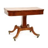 A Regency fold-over tea table,the crossbanded top over a plain frieze, a spreading square column,