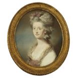 Attributed to Daniel Gardner (1750-1805)PORTRAIT OF URITH OFFLEY OF NORTON HALL, BUST LENGTH, IN A