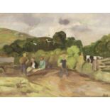 *Sheila Fell RA (1931-1979)'POTATO PICKERS, RESTING'Signed l.r., oil on canvas35.5 x