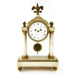 An Empire-style alabaster mantel clock, with gilt metal mounts, the enamel dial signed 'Barraud,