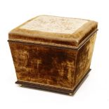 A Victorian upholstered and mahogany box ottoman,with concave sides,70cm wide50cm deep44cm high, and